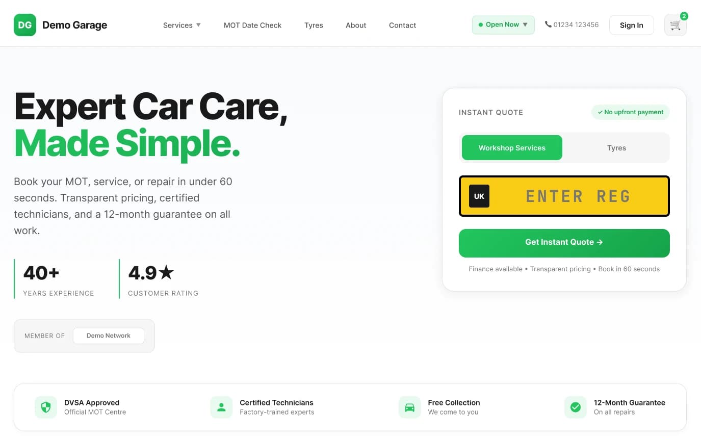 BOOKAR garage online booking system in action